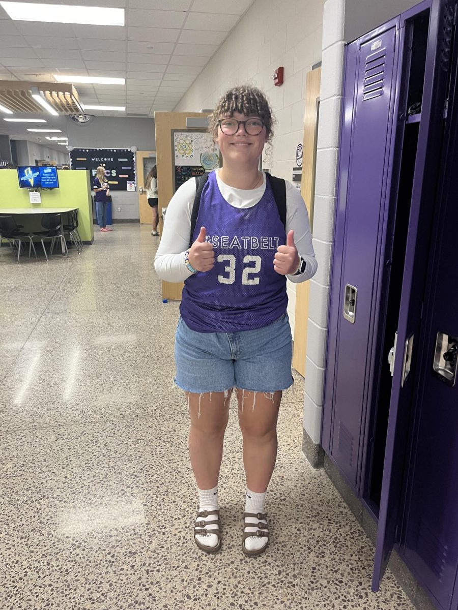 NUHS student council member Naomi Freise decked out for jersey/jort day.