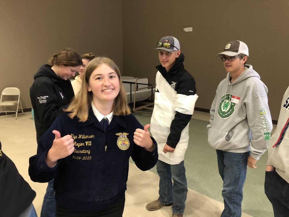 NUHS FFA members (from left): Megan Beranek, Kiya Williamson, Adam Mages, and Jacob Kelley at the October leadership conference.