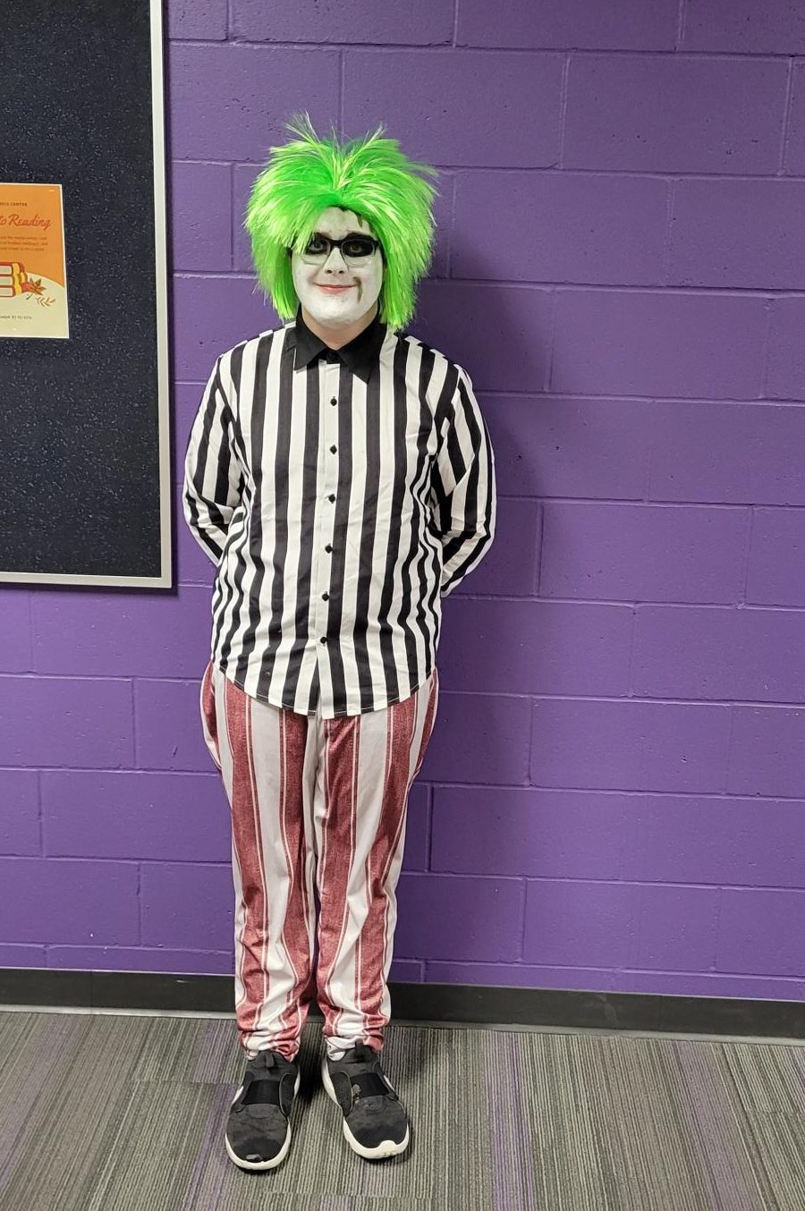 Dominick Christensen dressed as Beetle Juice for Halloween.