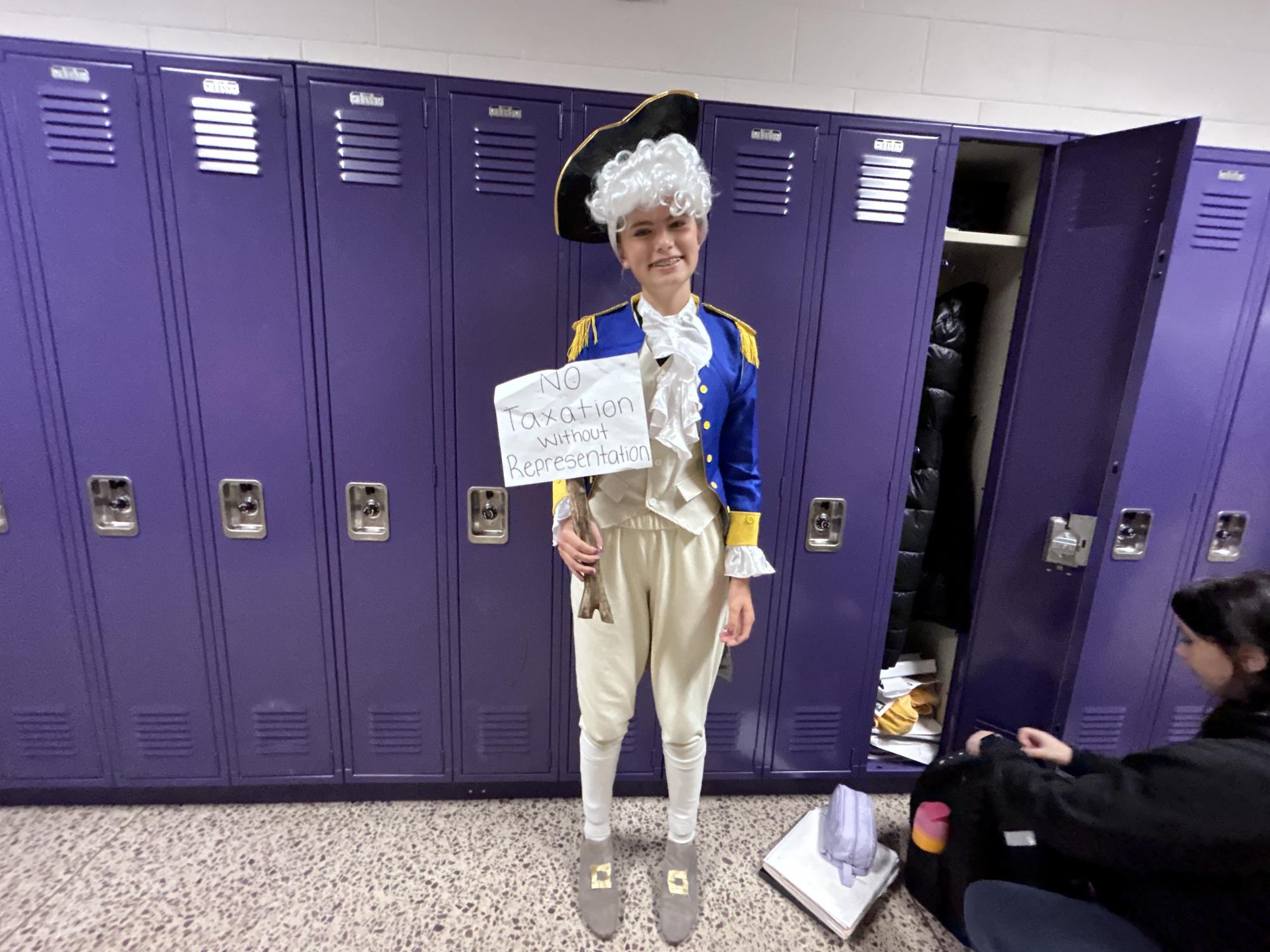 Freshmen Amelia Hinkle dresses up as George Washington 