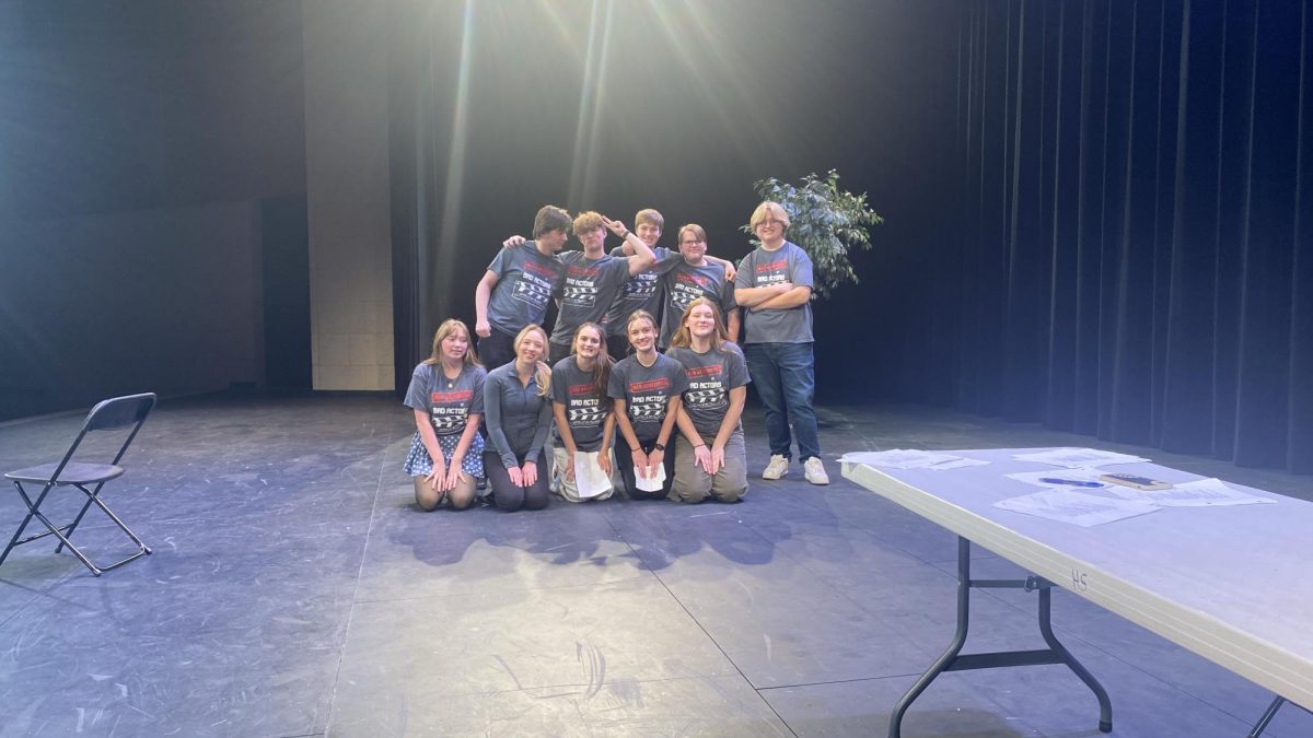 One-Act play cast members pause for a picture during the last practice before the section competition Saturday, Jan. 25 at New Prague High School.  