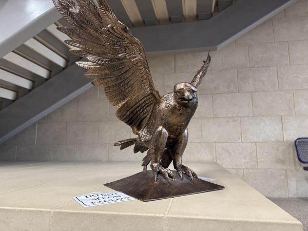 The Eagle statue right by the front door of New Ulm Public High School.