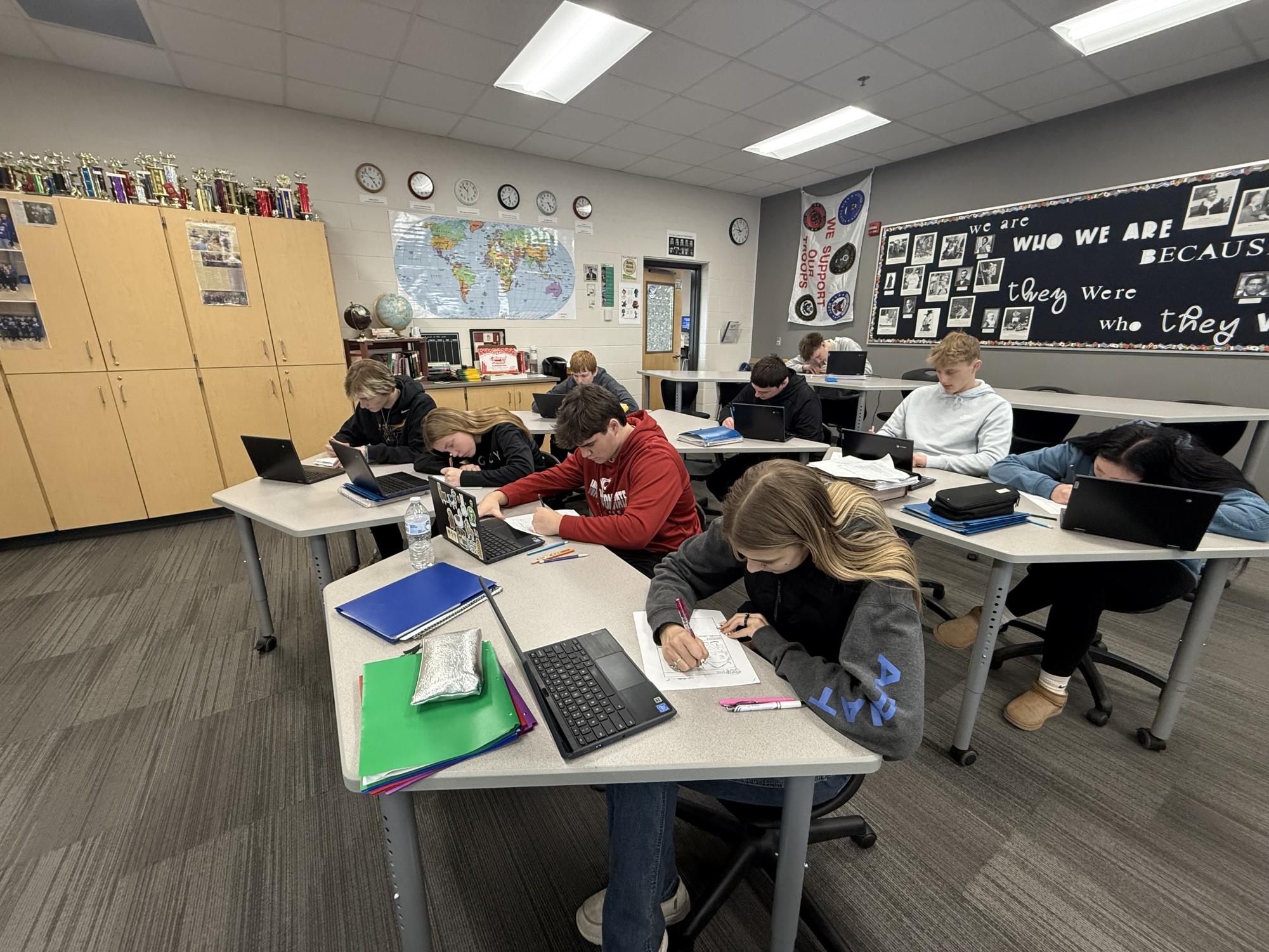 World History students working on a Funko Pop Project