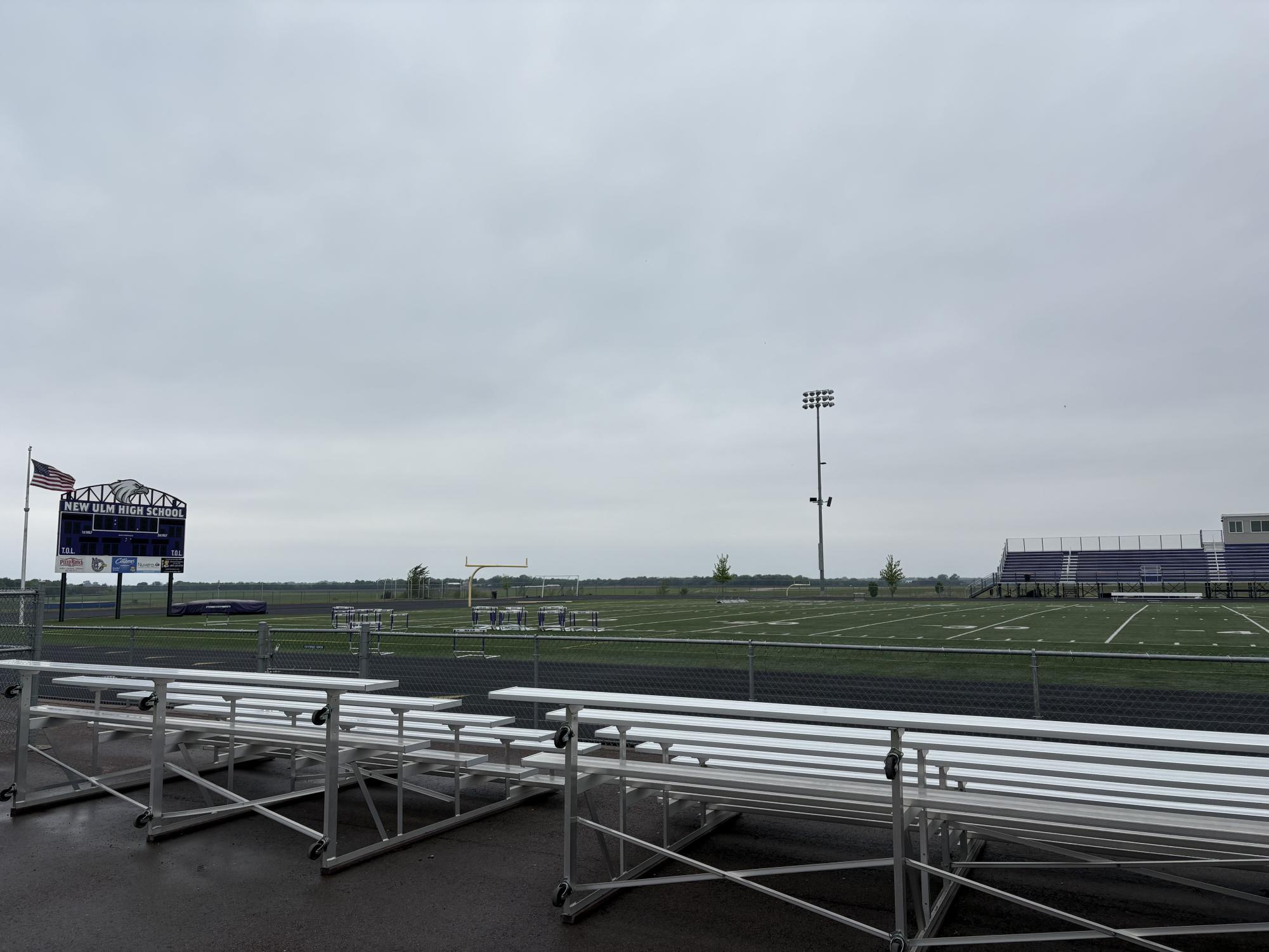 Gloomy sky's cast over track after heavy rain fall.