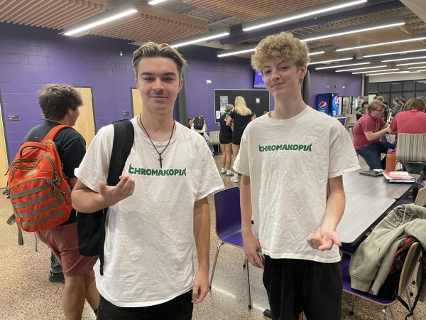 Junior Daxxon Hauser (left) and Sophomore Hayden Bauer matching as the Chromakopia twins.