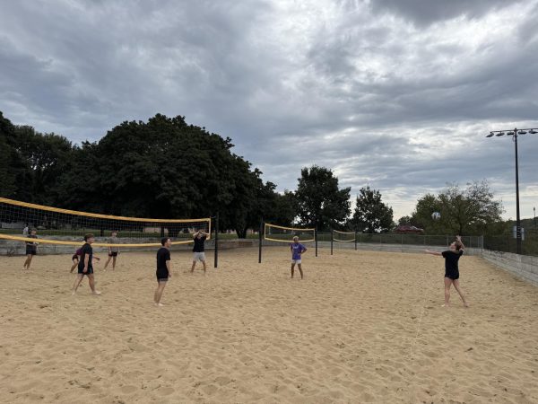 Sophomore Lauren Hintz serves the volleyball at Herman Park in Mr.Rodriguez's Lifetime activities class.