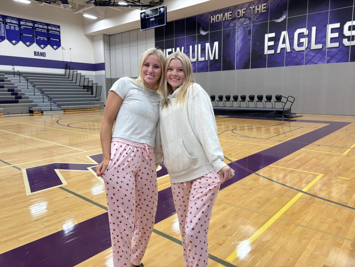 Seniors Brooklyn Lewis (left) and Maddy Wellman rocking their cherry PJ pants!