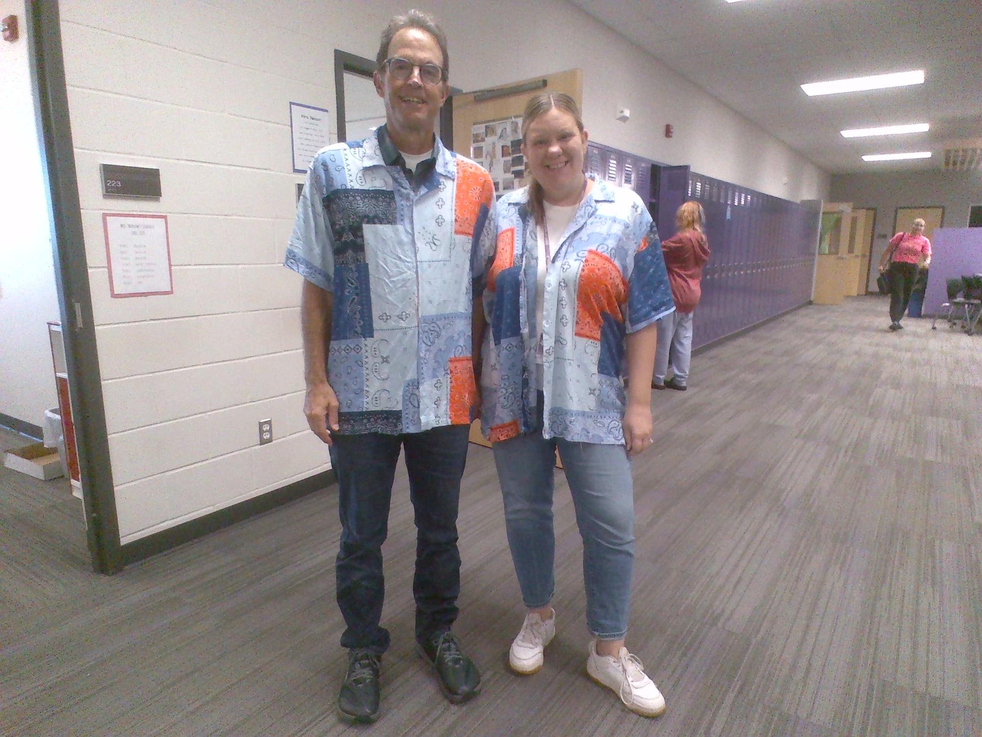 Teachers Mr. Engeldinger and Mrs. Marlow dressed up for twin day.