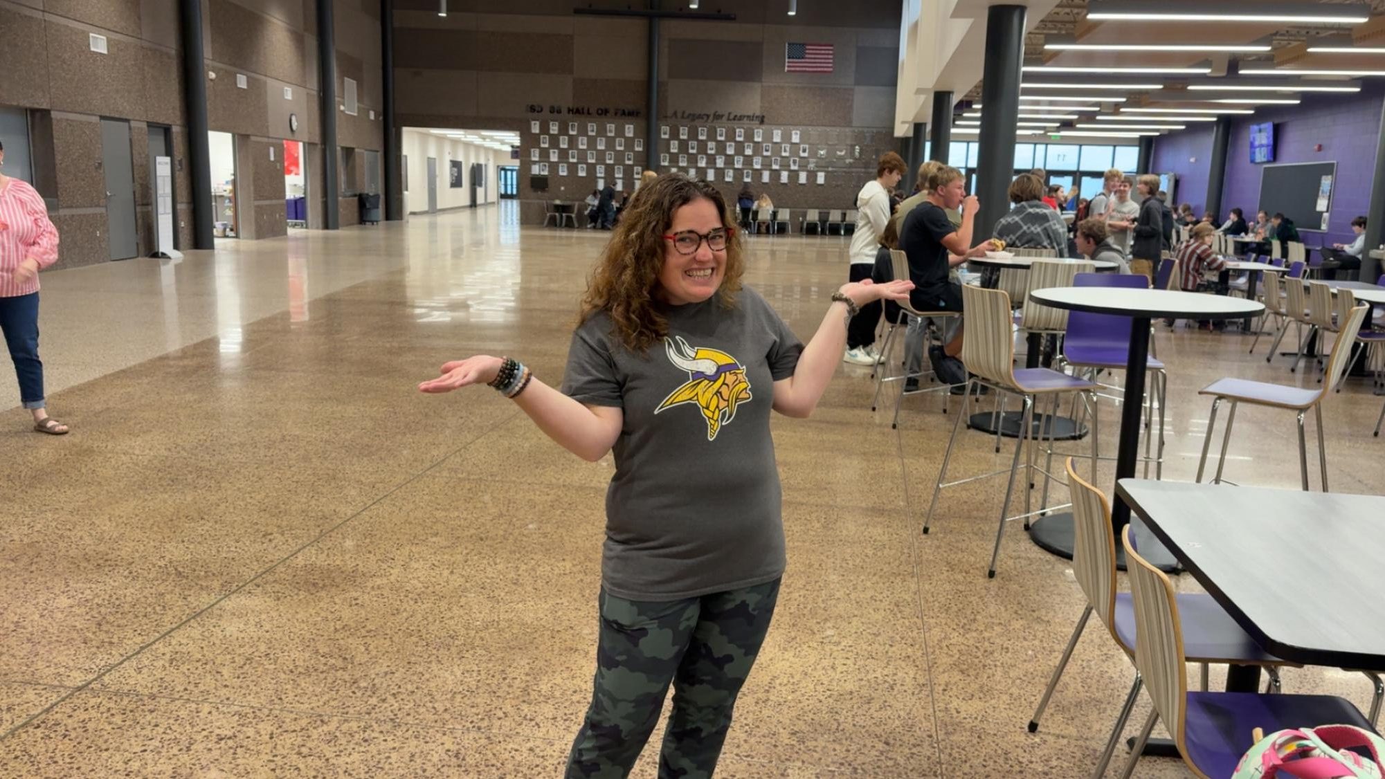 The New Ulm High school's new para professional seen in the lunchroom up and early during breakfast. "I like helping the kids, and I enjoy meeting new people and learning new things," Ms. Hanson said. Ms. Hanson is coming from Jefferson Elementary school with 5 years of experience as a para professional.