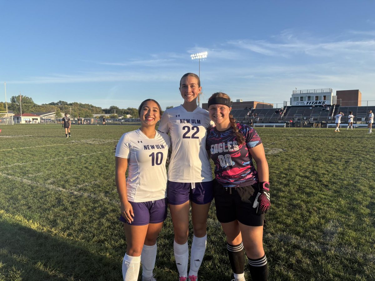 From left Yuridia Fernandez, Kiyla Kolden, and Ellie Dake. The seniors were psyched to play TCU. 