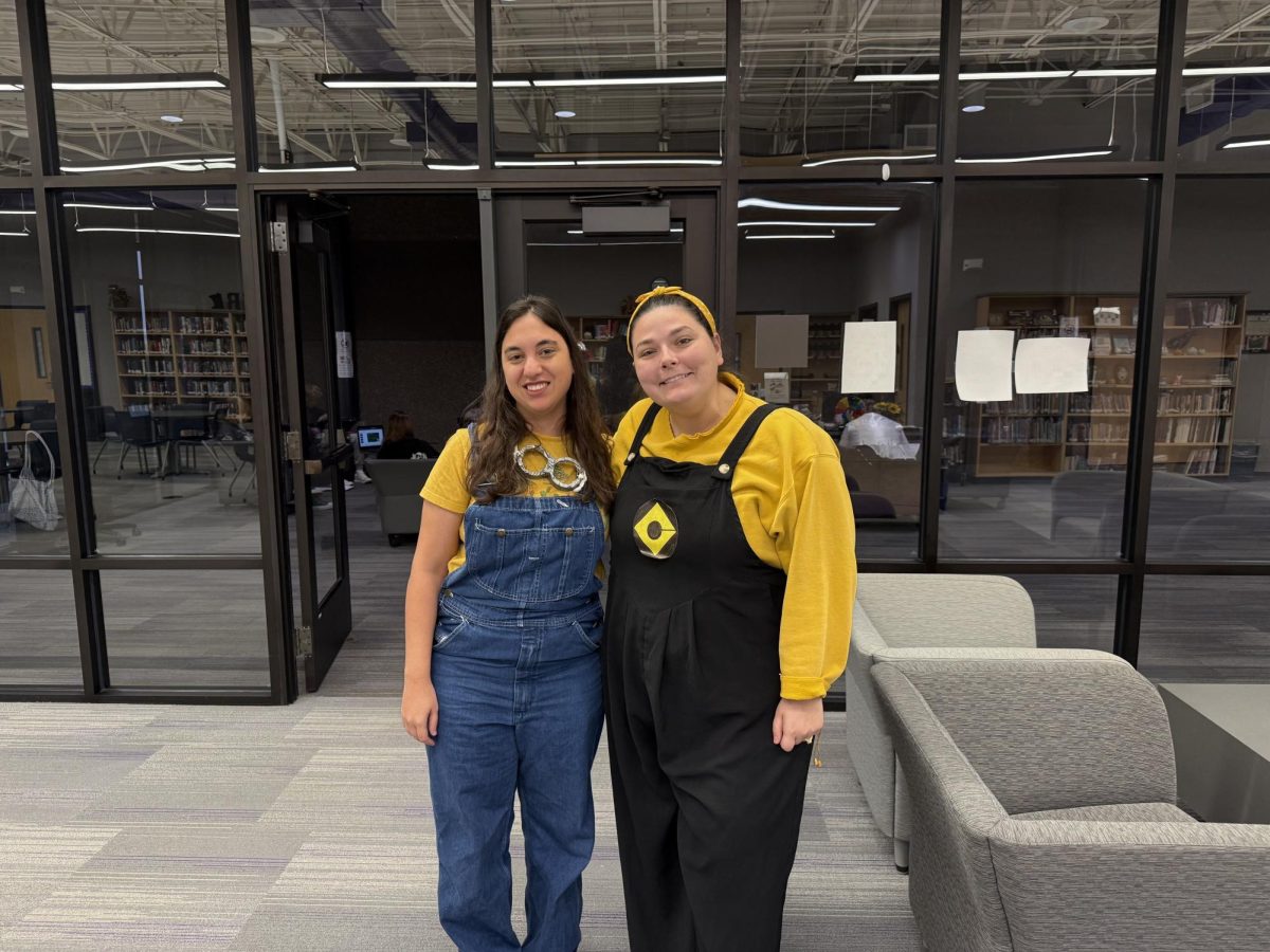Ms. Formica and Ms.Trahms are just two of the teachers dressed as minions for Halloween 2025. 