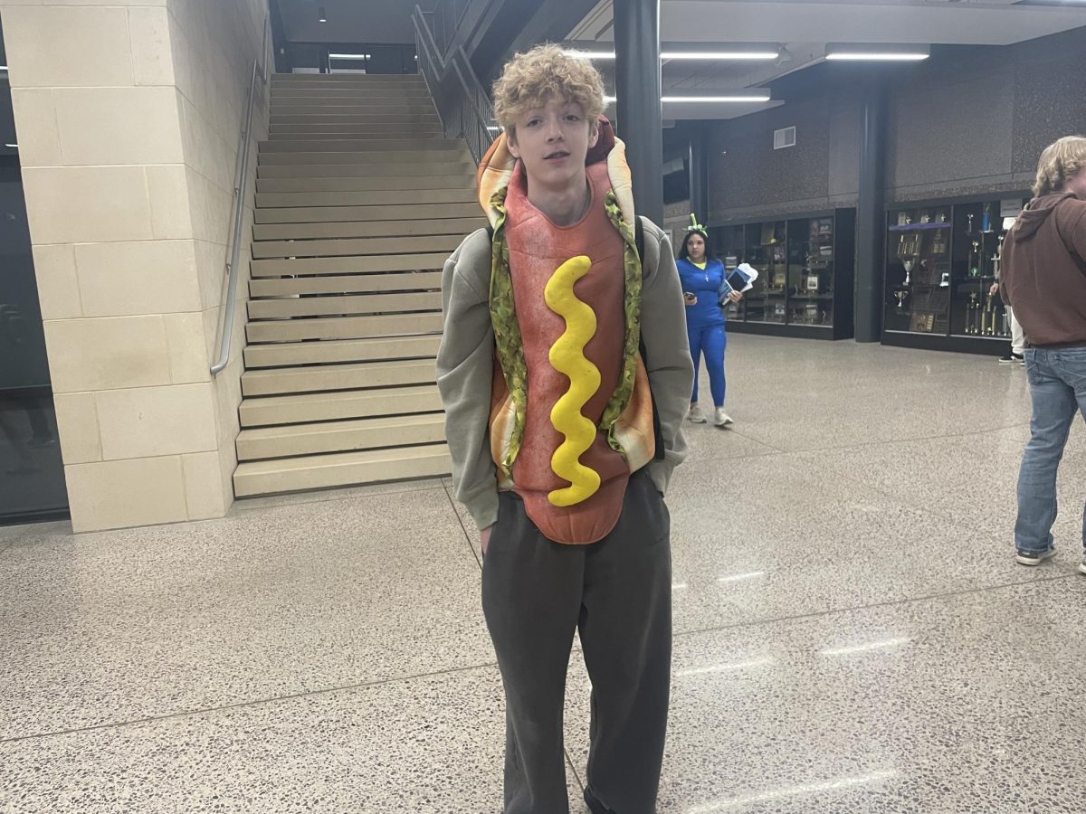 Sophomore Hayden Bauer dressed up as a hotdog for halloween