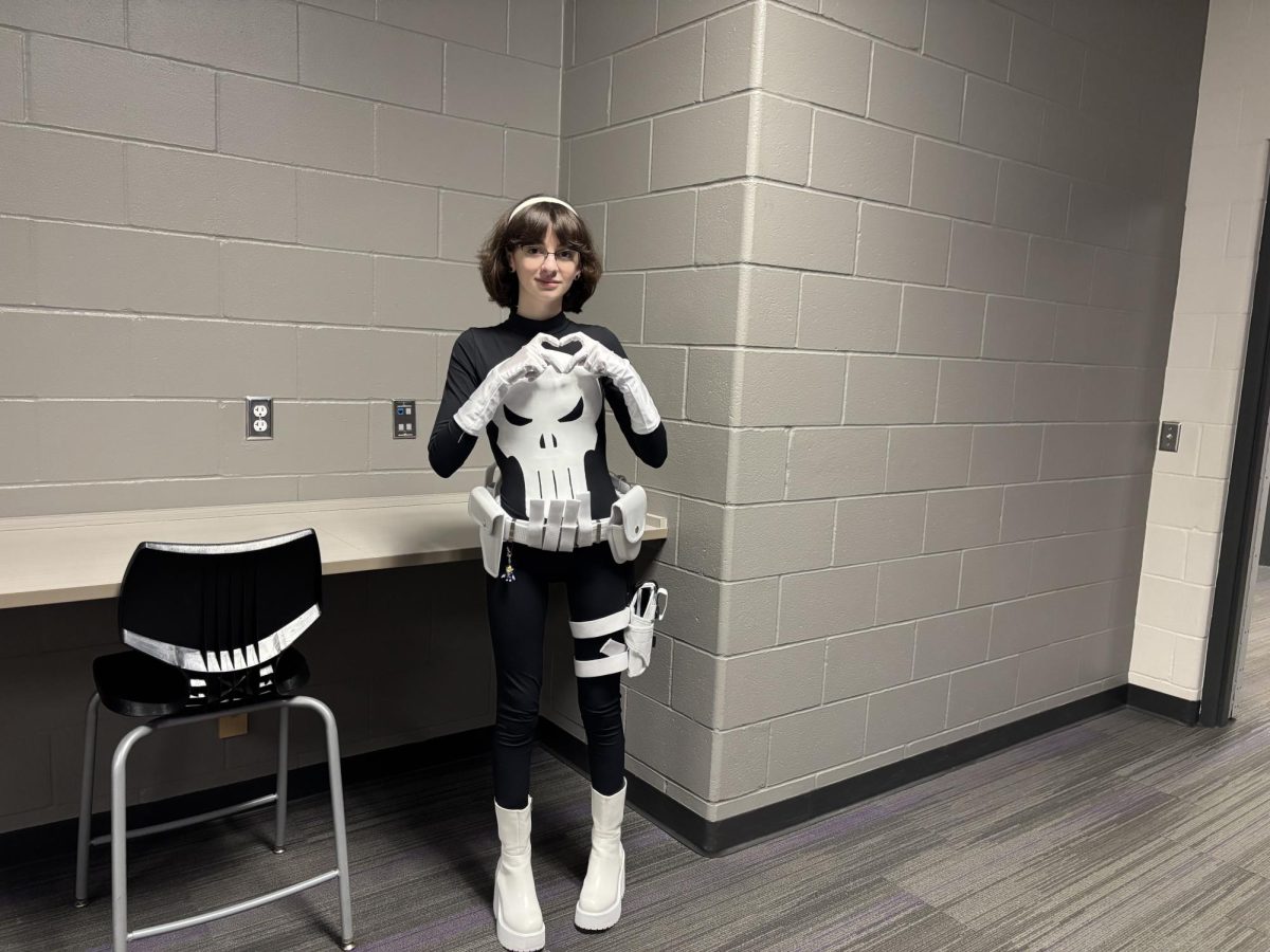 Senior Ashtynn Schaefer dressed as The Punisher from Marvel for Halloween. 