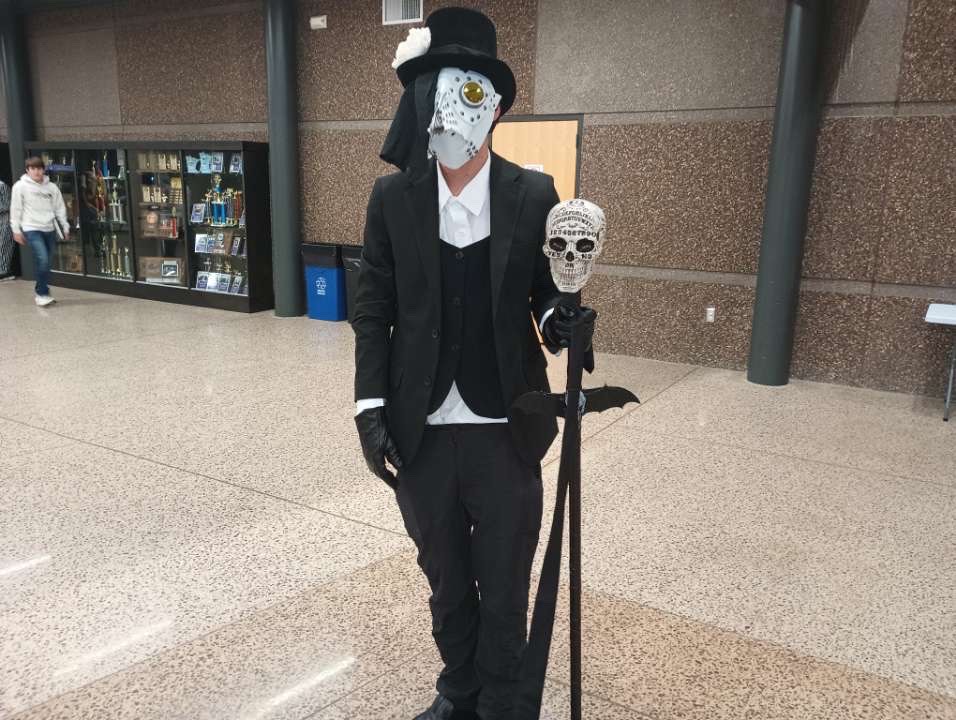 Senior Lucas Haala dressed as a plague doctor for the NUHS Halloween costume competition  