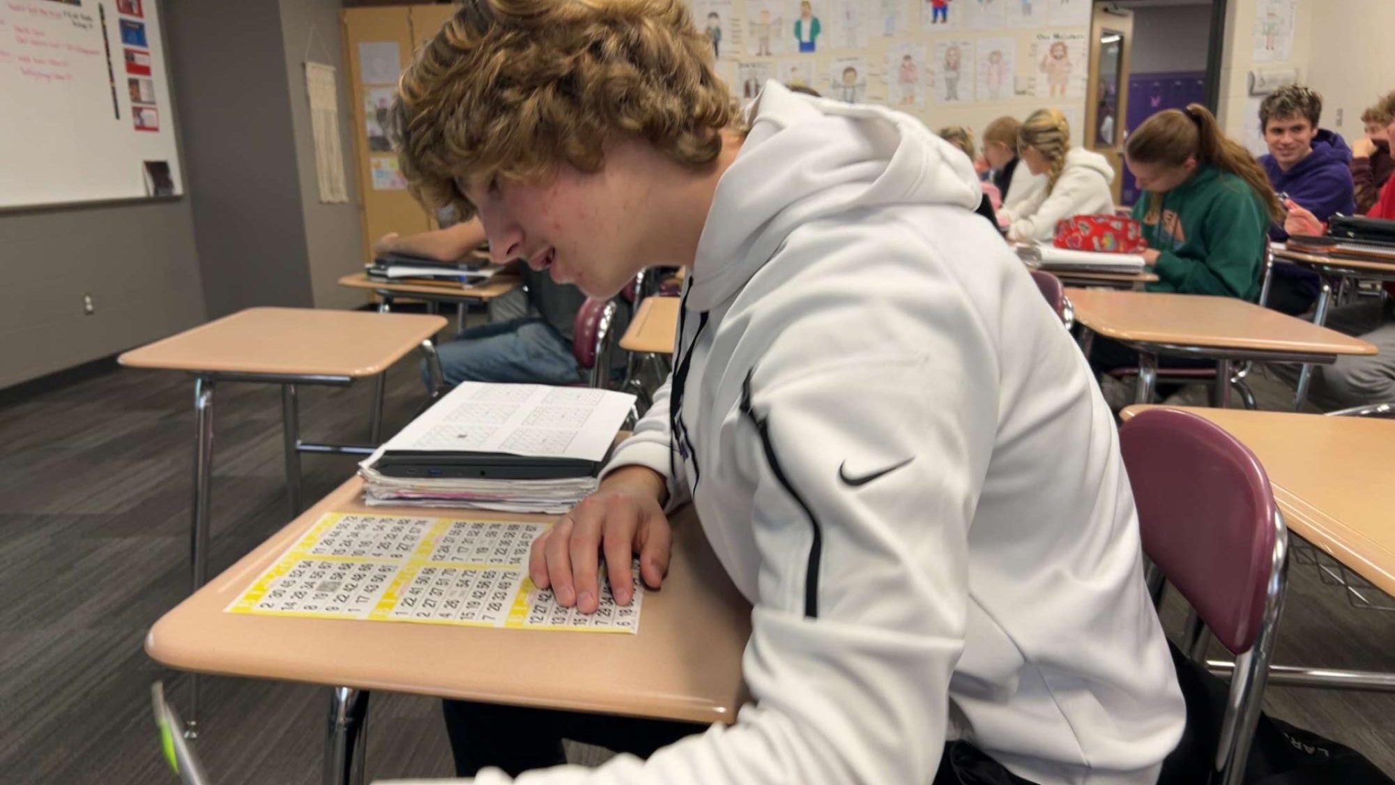 Hunter Larson working hard to win a bingo.