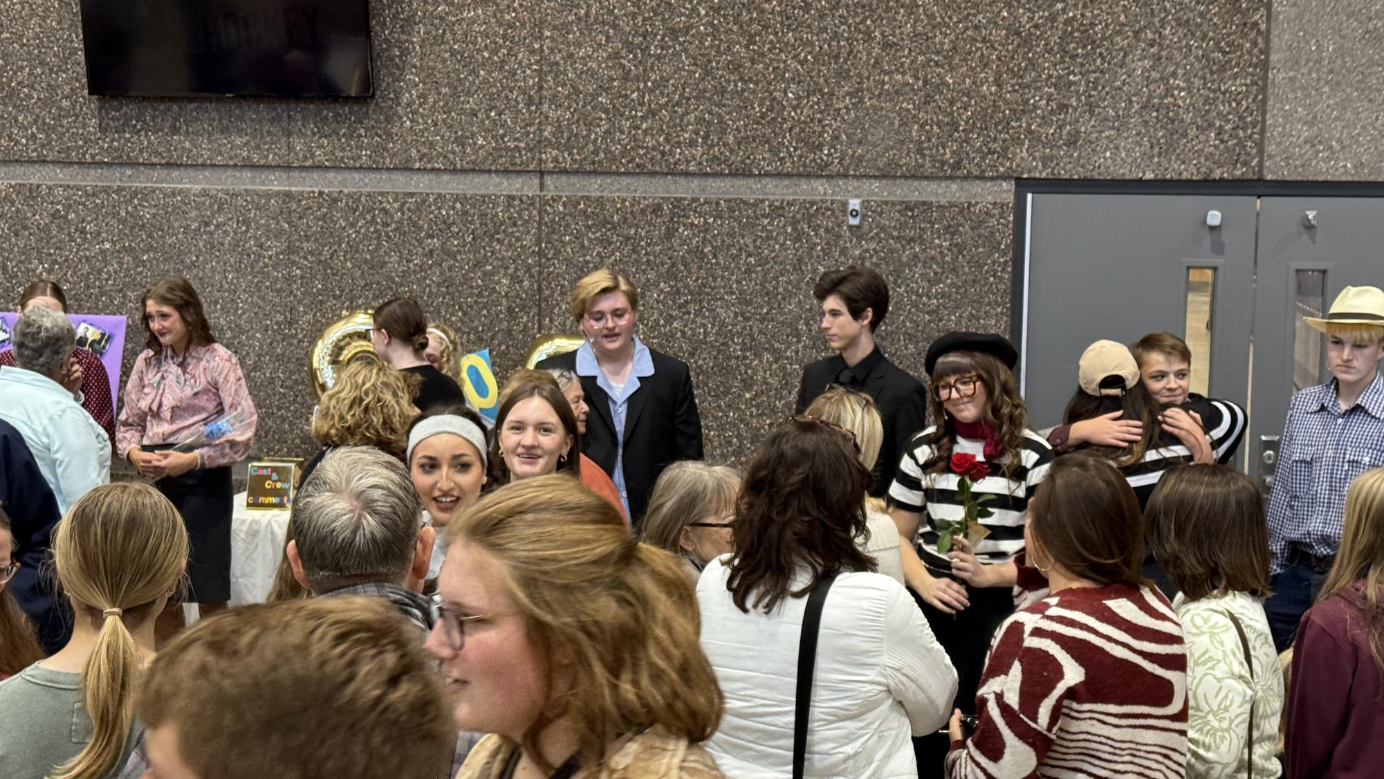 Cast members of "9 to 5" greet the audience after Saturday's matinee  performance. 