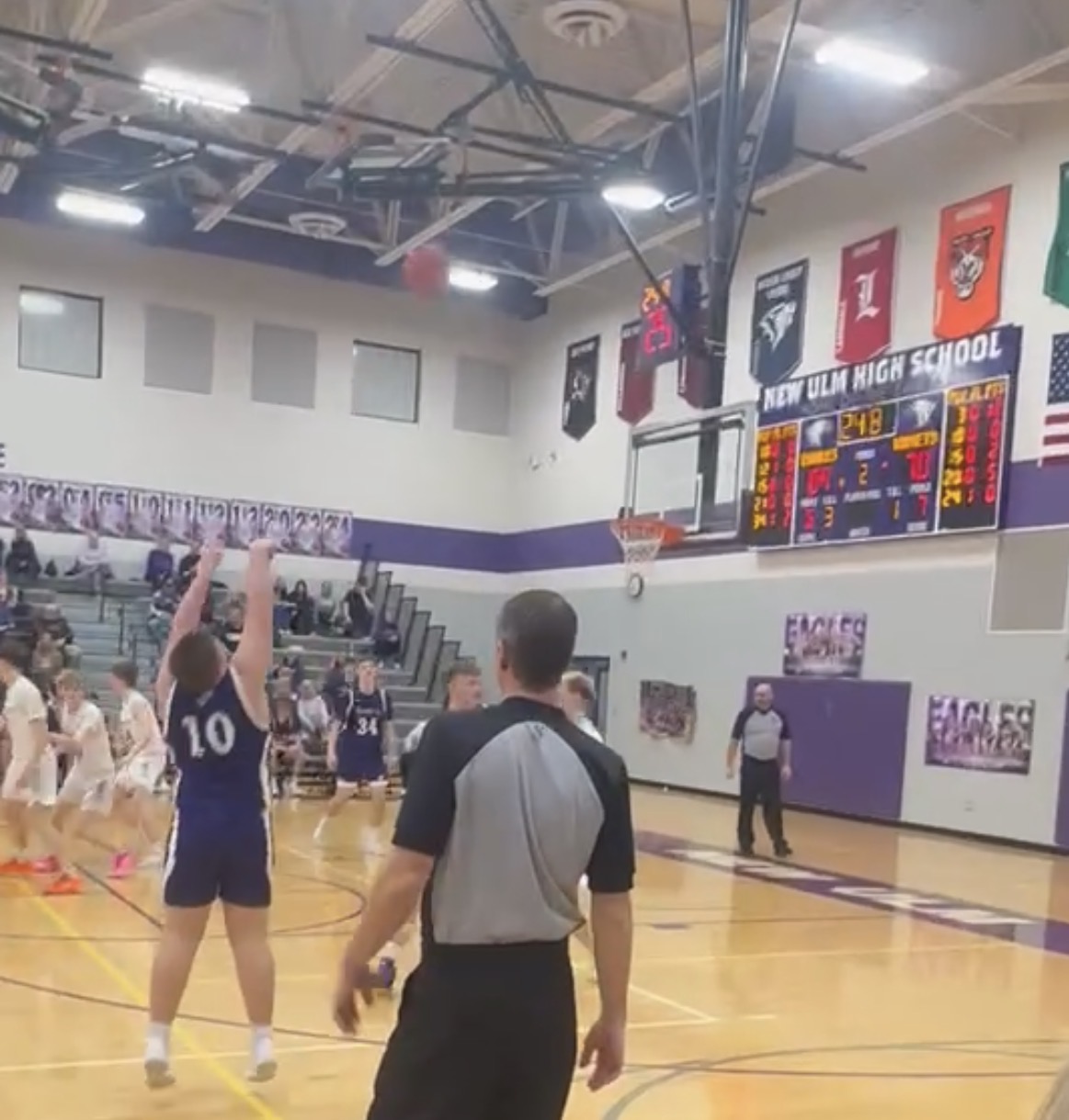 Crosby Batt throws up a three for the fans.
