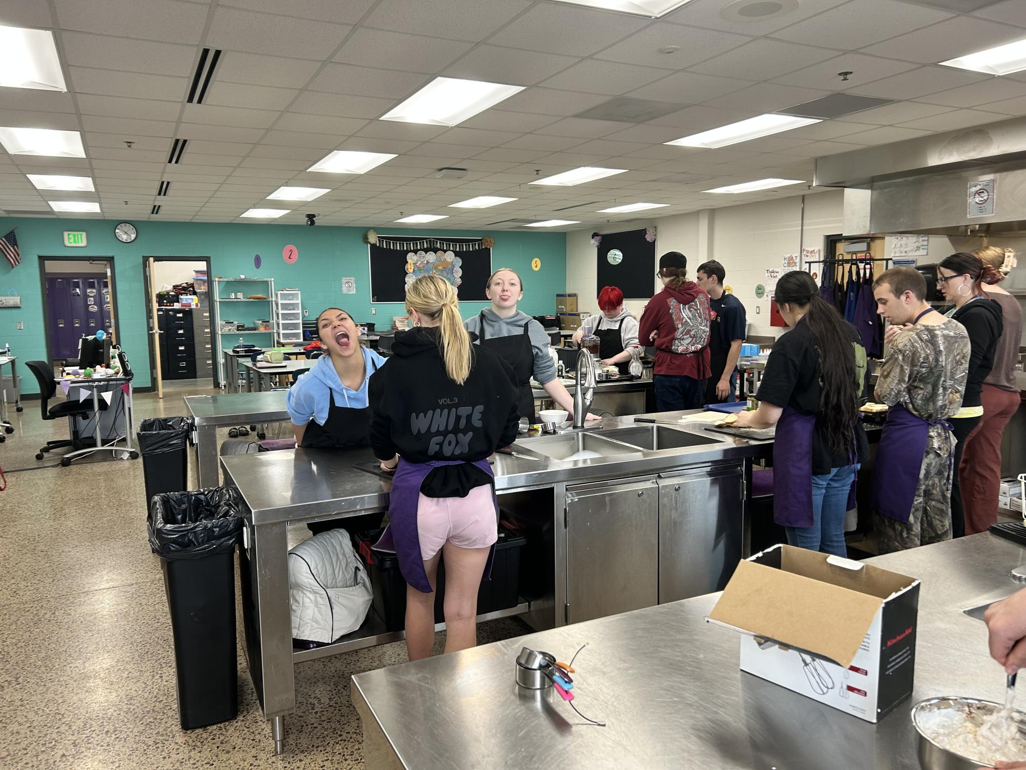Commercial cooking class prepping foods for the dip lab